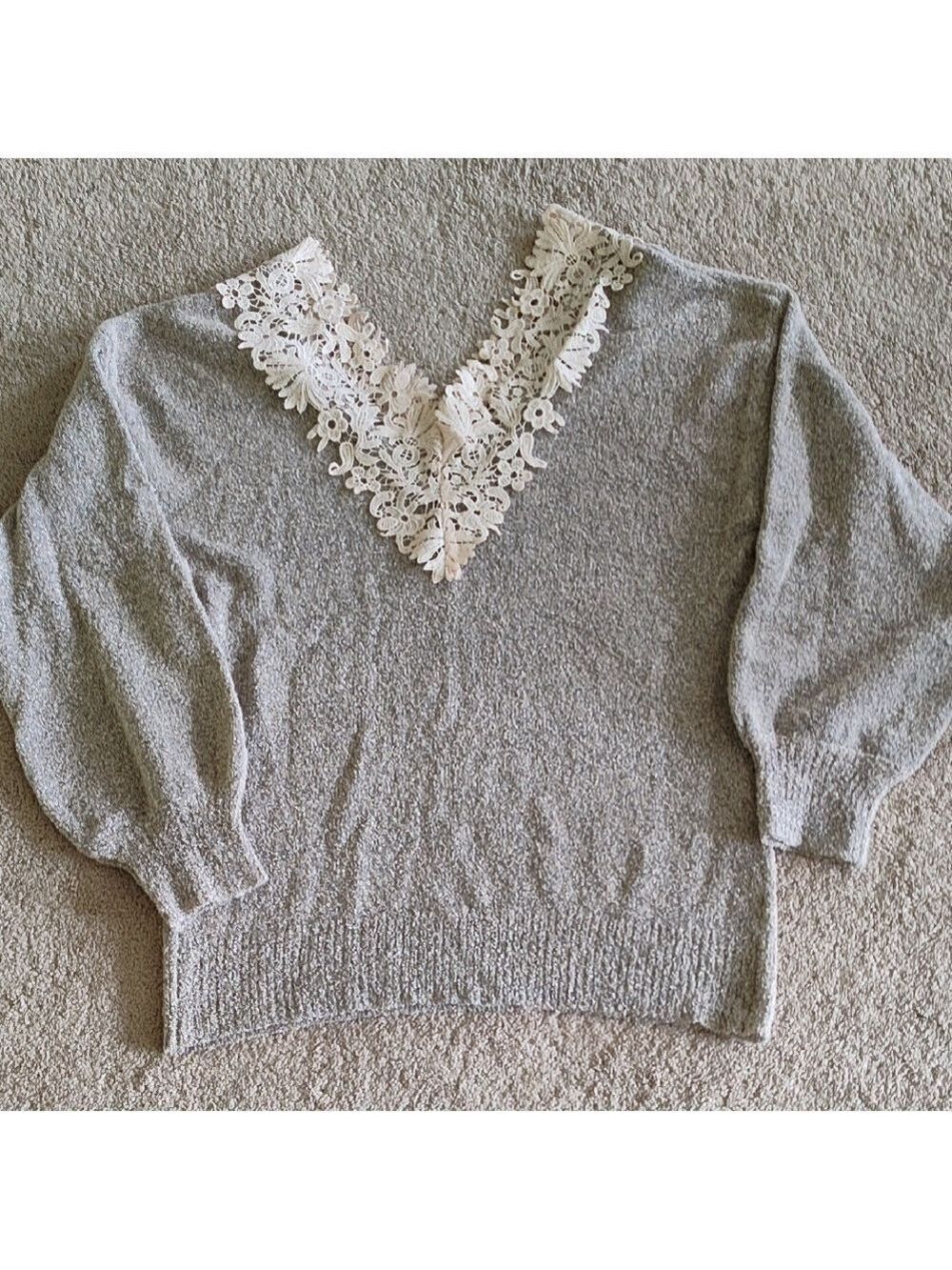 Gray Sweater with Lace Detail